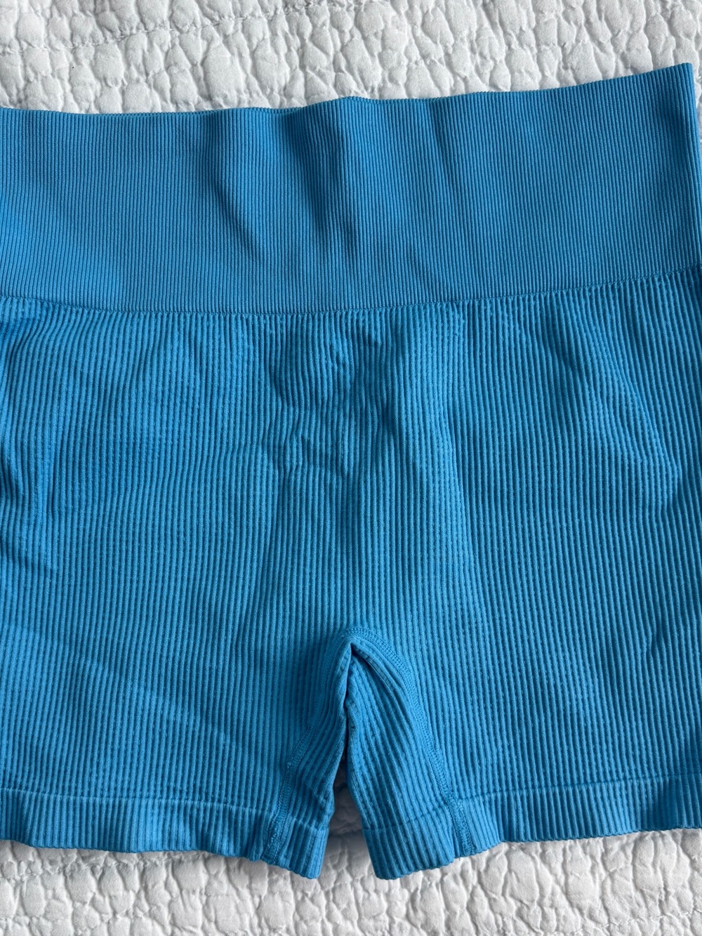 Women’s Ribbed High-Waist Blue bike Shorts